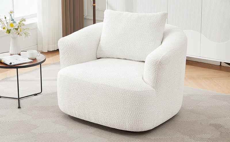 360° Swivel Barrel Sofa Chair with Throw Pillow, Chenille Upholstered Accent Chair, Beige, 38.2'