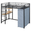 Loft Bed With Desk, Shelves, Power Outlet, LED Light And Wardrobe by Unique Piece Furniture