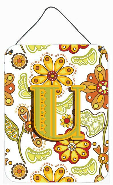 Letter U Floral Mustard and Green Wall or Door Hanging Prints CJ2003-UDS1216