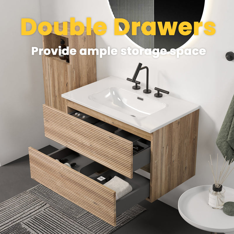 Gloria 30" Wall Mounted Rough Oak Bathroom Vanity, photo 5 of 10