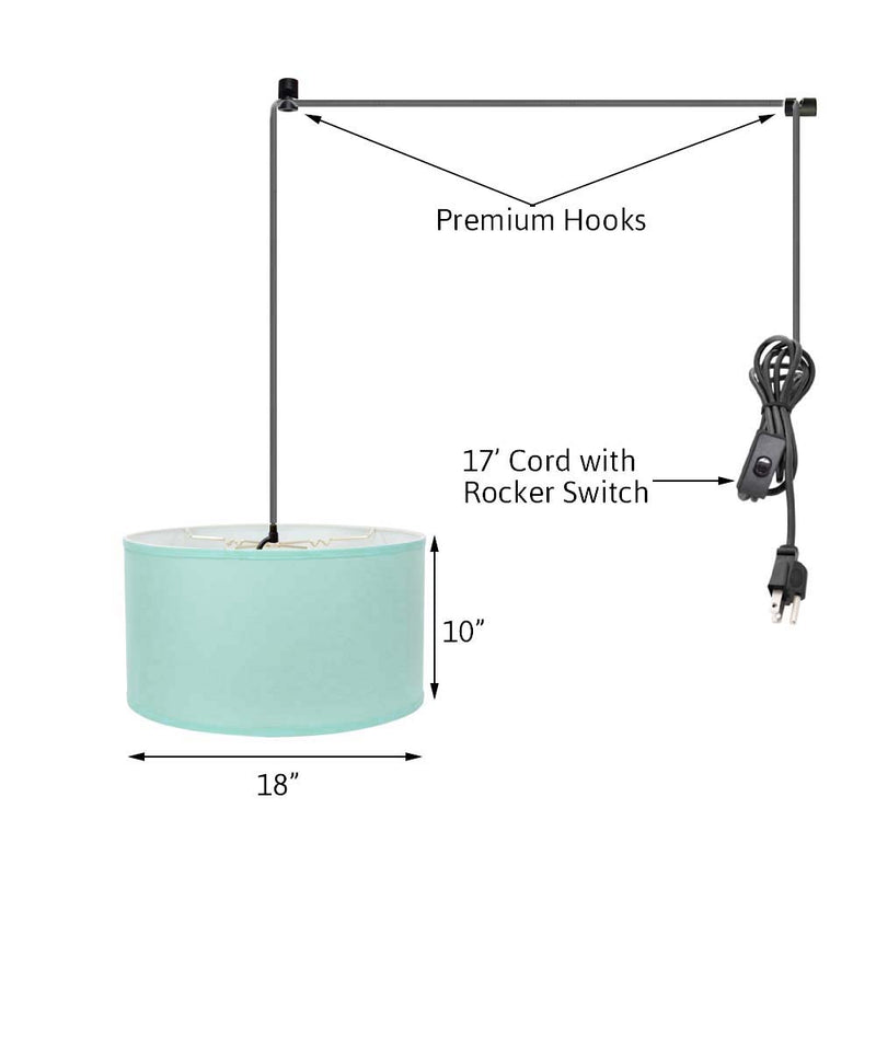 18"W 1 Light Swag Plug-In Pendant  Island Paridise Blue Shade Black Cord