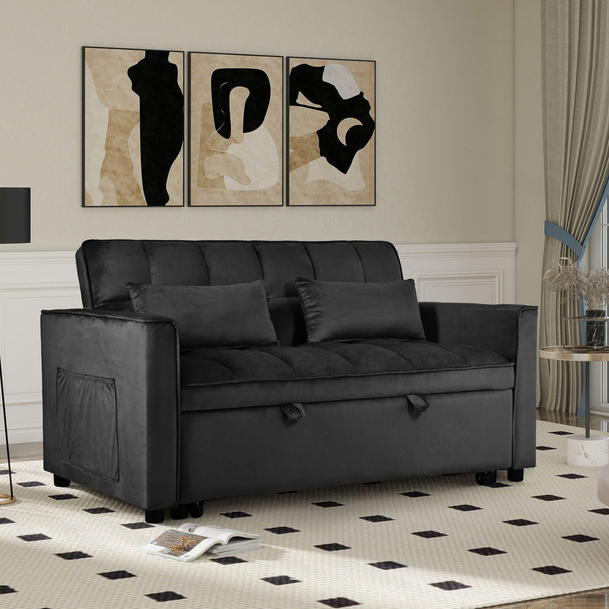 3 In 1 Pull Out Couch Convertible Sofa Bed With Reclining Backrest, photo 26 of 35