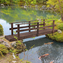 7' Wooden Garden Bridge with Safety Rails, Backyard Footbridge for Ponds, Creeks, Streams, Stained Finish