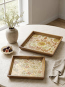 Set of 2 Square Acacia Wood Mirrored Trays