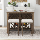 3-Piece Retro Dining Set Solid Wood Counter Height Pub Set Foldable Table with 2 Saddle Stools for Kitchen, Small Space (Distressed Brown)