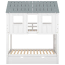 Twin Size House Bunk Bed With Trundle, Roof And Windows - White / Gray by HouseOfZazla