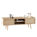 55.12" Rattan TV Cabinet, Double Sliding Doors For Storage, Adjustable Shelf, Solid Wood Legs, TV Console For Living Room by Unique Piece Furniture
