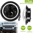 2 X 7" 6000LM Round LED Headlight Halo Angel Eyes for Jeep Wrangler TJ JK CJ w/H4 to H13 Adapter Plug and Play