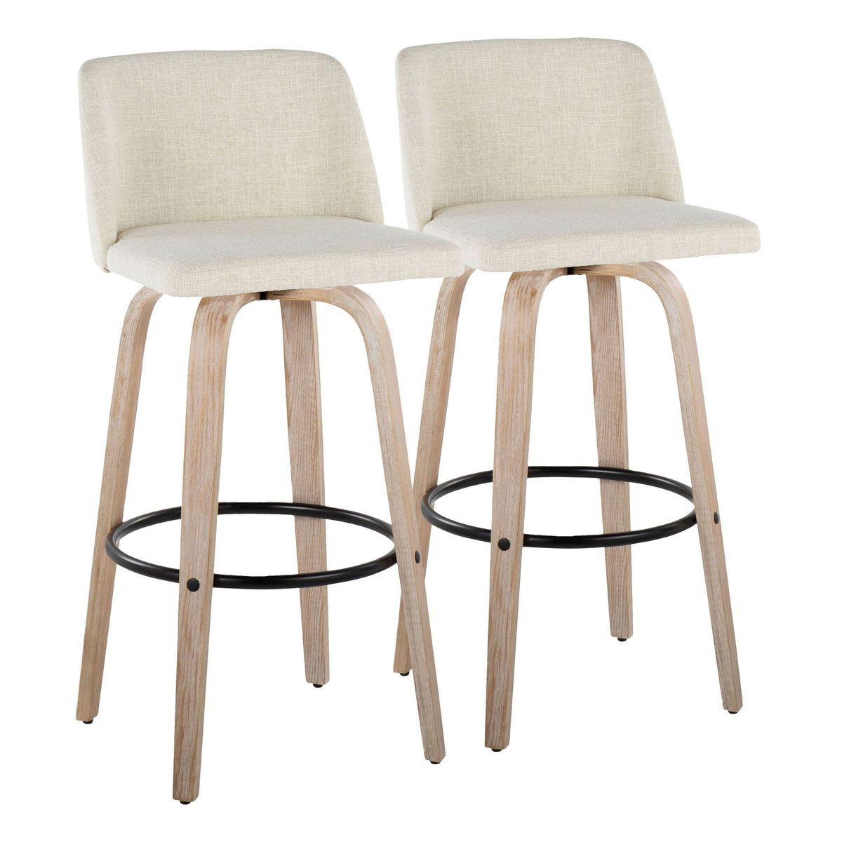 Toriano - Contemporary Fixed Height Barstool Swivel And Round Footrest (Set of 2), photo 3 of 12