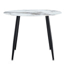 A modern minimalist circular dining table with a diameter of 40 inches, a 0.3 inch thick imitation marble pattern tabletop and black metal legs 40 'x 40' x 30 'DT-1164