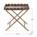 23.5x15.5x24 Brown MDF Tray Table with White Swan Motif and Iron Base by HouseOfZazla