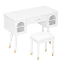 Elegant Vanity Makeup Table & Chair Set Modern Dressing Table With Organizer Writing Desk Charging Port Engineered Wood - White by HouseOfZazla