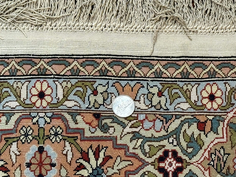Rare Turkish Hereke Silk Rug 3x5, Tree of Life Persian Vase Design, Very Fine 440 KPSI, Signed