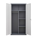 Wardrobe With Hanging Rod And Compartments, Lockable Closet With Locks & Keys For Bedroom - Gray