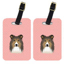 Checkerboard Pink Sheltie Luggage Tag
