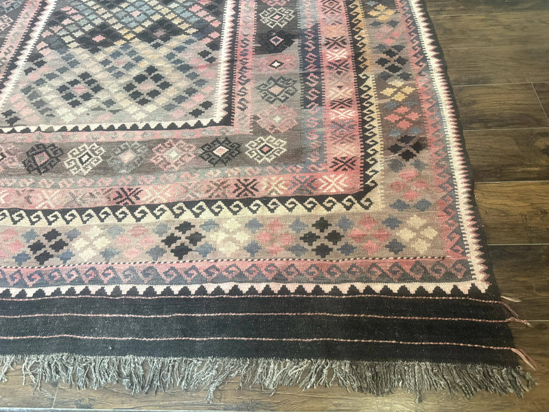 Persian Kurdish Kilim Rug 8x10, Large Flatweave Tribal Bohemian Rug, Vintage Zarand Kilim