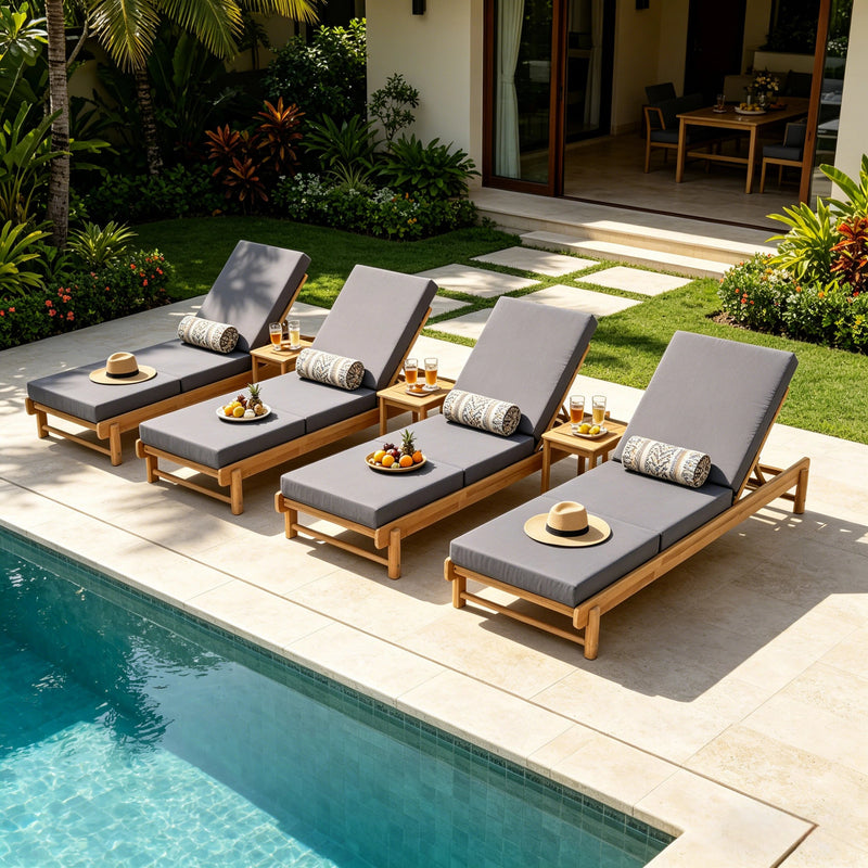 Light Teak Acacia Wood Chaise Lounge Set, photo 8 of 10