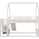 Twin Over Twin House Bunk Bed With Convertible Slide, Storage Staircase by Unique Piece Furniture