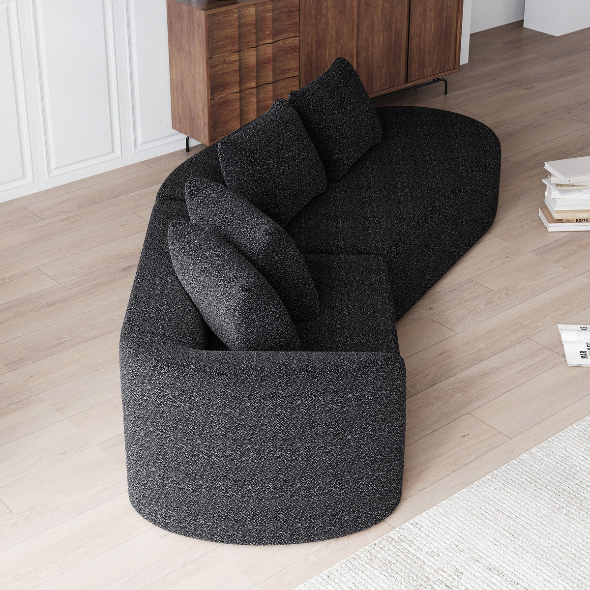 Upholstered Oversized Sectional Sofa, 4 Seater Extra Deep & Wide Curved Cloud Couch With 4 Throw Pillows For Living Room - Black, photo 21 of 23