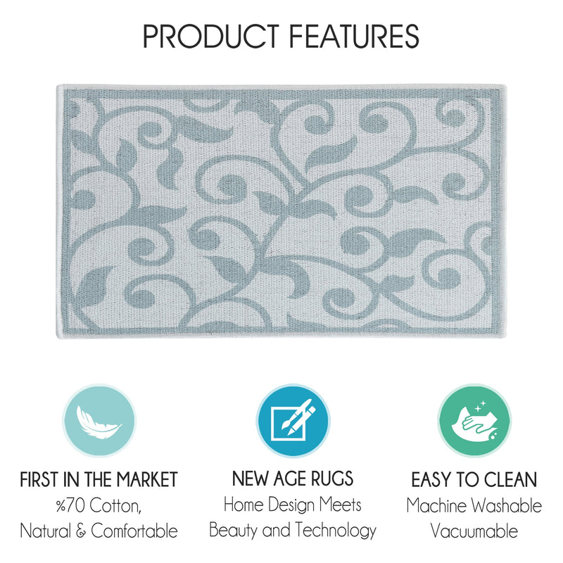 Floral Design Multipurpose Floor Mat | 24"x44" | Teal