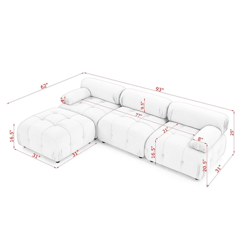 Walker Edison - Modular Sectional Sofa, Button Tufted Designed and DIY Combination,L Shaped Couch with Reversible Ottoman, Grey Velvet