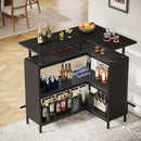 L Shaped Home Mini Bar Table With 2 Tier Shelves & Glass Racks - Black by HouseOfZazla