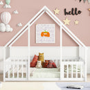 Wood House-Shaped Floor Bed With Fence, Guardrails by HouseOfZazla