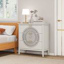 3 Drawer Cabinet With Hollow Carved 3 Drawer Dresser Storage Chest With Metal Handles For Entryway Living Room Bedroom - Beige by HouseOfZazla