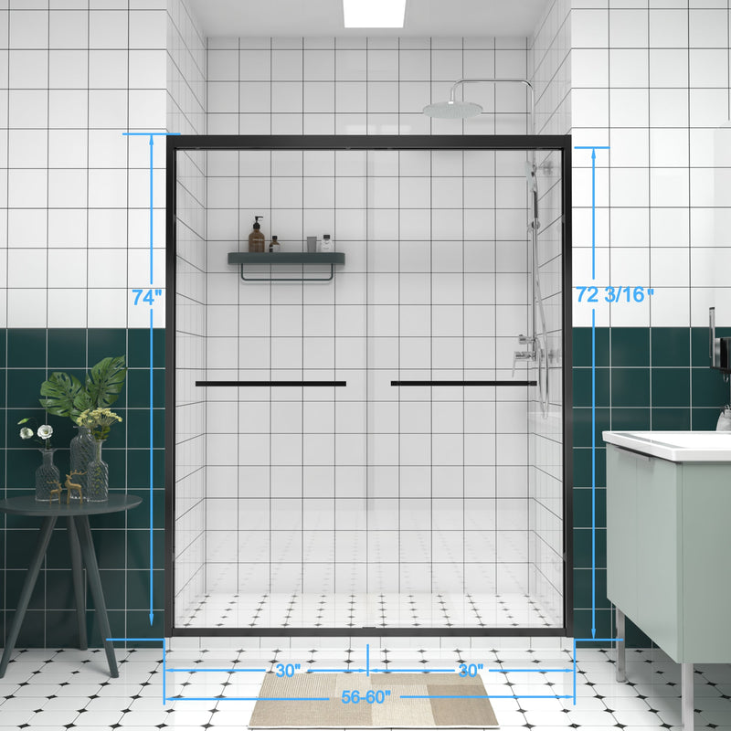 56-60"x74" Aluminum Frame Double Sliding Shower Door, photo 2 of 10