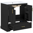 Bathroom Vanity With Sink, 1 Divided Drawer And 2 Soft Close Doors With Double Shelf