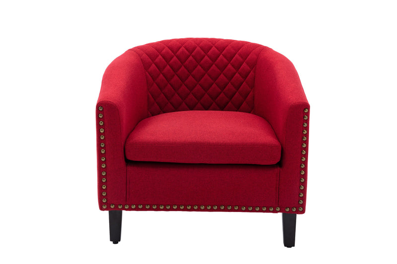 accent Barrel chair living room chair with nailheads and solid wood legs Red Linen