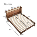 3 Pieces Modern Cannage Rattan Platform Queen Bed + Nightstandx2, Walnut