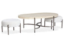 Jennings Transitional Oval Cocktail Table With Two Gray Ottomans