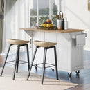 Kitchen Cart with Rubber wood Drop-Leaf Countertop ,Cabinet door internal storage racks,Kitchen Island on 5 Wheels with Storage Cabinet and 3 Drawers for Dinning Room,White by Montret