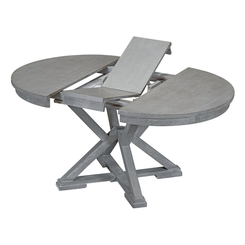 5-Piece Retro Functional Dining Table Set Extendable Round Table and 4 Upholstered Chairs for Dining Room and Living Room (Grey)