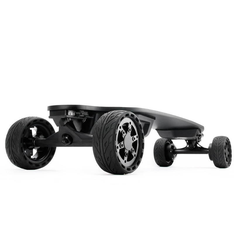 All terrain dual 1000x2 hub motor electric skateboard with 32mph max speed,25miles range,9600mah battery.