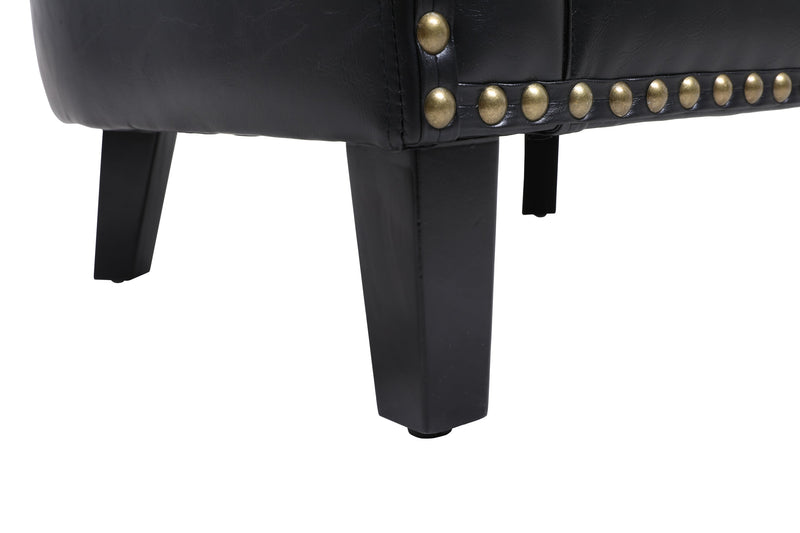 accent Barrel chair living room chair with nailheads and solid wood legs Black pu leather