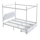 Queen Size Canopy Platform Bed With Upholstered Headboard And 2 Storage Drawers - White by HouseOfZazla