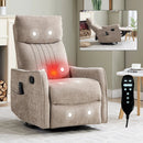 Khaki Heat Massage Manual Recliner Chair with Rocker and Swivel in Fabric for Living Room by HouseOfZazla