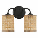 Quell - Double Light Vanity With Natural Shade Wall Lamp - Black / Rattan by HouseOfZazla