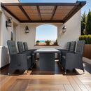 7 Piece Outdoor Patio Wicker Dining Set Patio With Adjustable Backrest Black Wicker + Dark Grey Cushion