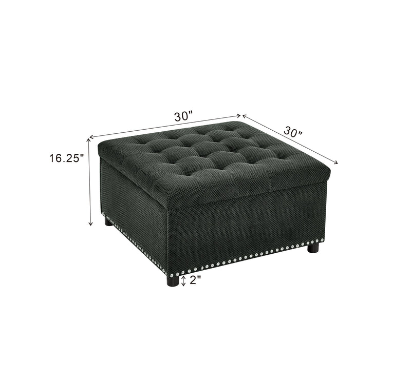 Tufted Storage Ottoman with Nailhead Trim - Dark, photo 9 of 10