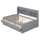 Captain Bed With Built In Bookshelves, 3 Storage Drawers, And Trundle
