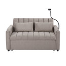 55.9" Convertible Sofa Bed Loveseat Sofa with Three USB Ports, Two Side Pockets, Two Cup Holders and 360Swivel Phone Holder for Living Room, Light Grey