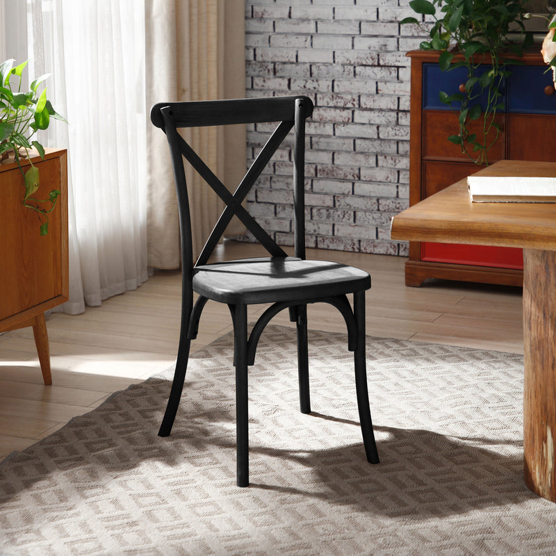 2-Pack Resin Cross Back Chair Waterproof Dining Chair Black