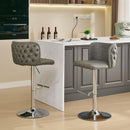 Swivel Barstools Adjusatble Seat Height With Chrome Base, Modern PU Upholstered Bar Stools with the whole Back Tufted, for Home Pub and Kitchen Island,Gray, Set of 2