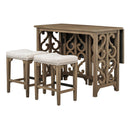 3-Piece Retro Dining Set Solid Wood Counter Height Pub Set Foldable Table with 2 Saddle Stools for Kitchen, Small Space (Distressed Brown)