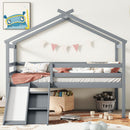 Low Loft House Bed With Slide, Ladder, Safety Guardrails, House Roof Frame by Unique Piece Furniture