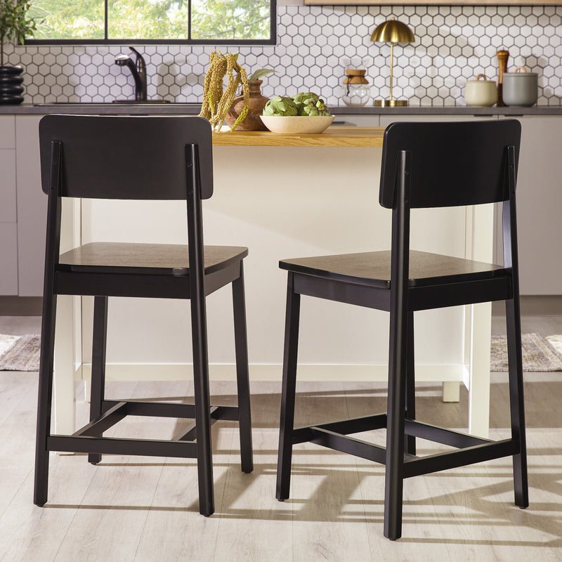 Minimalist Solid Wood Counter Stool, Set of 2