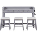 TREXM 4-Piece Dining Table Set for 3, Retro Kitchen Table and Chairs Set with 3 Storage Drawers, Ideal for Small Spaces (Gray)